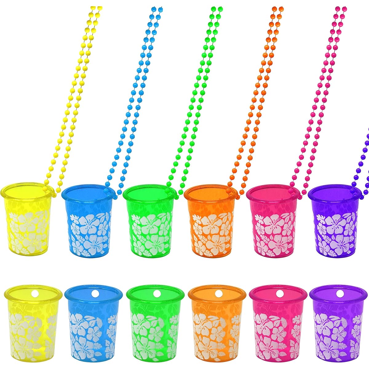 LUAU HIBISCUS SHOT GLASS BEAD NECKLACE (1 DOZEN) - BULK
