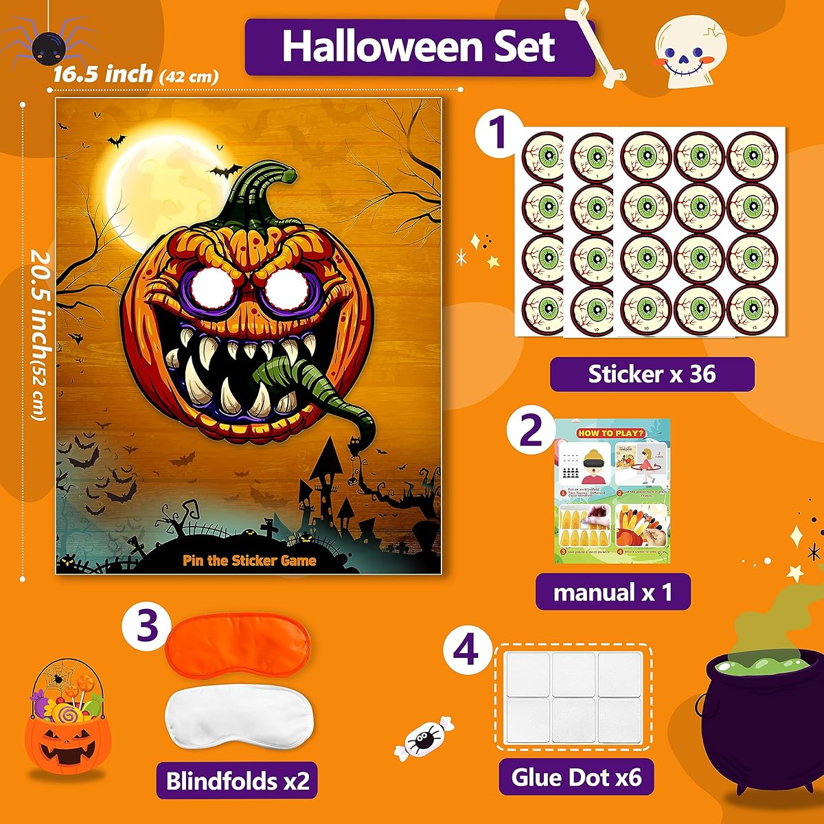 Halloween Games for Kids Adults Halloween Pumpkin Theme Game Pin the Tail Game Party Activities Halloween Party Favors