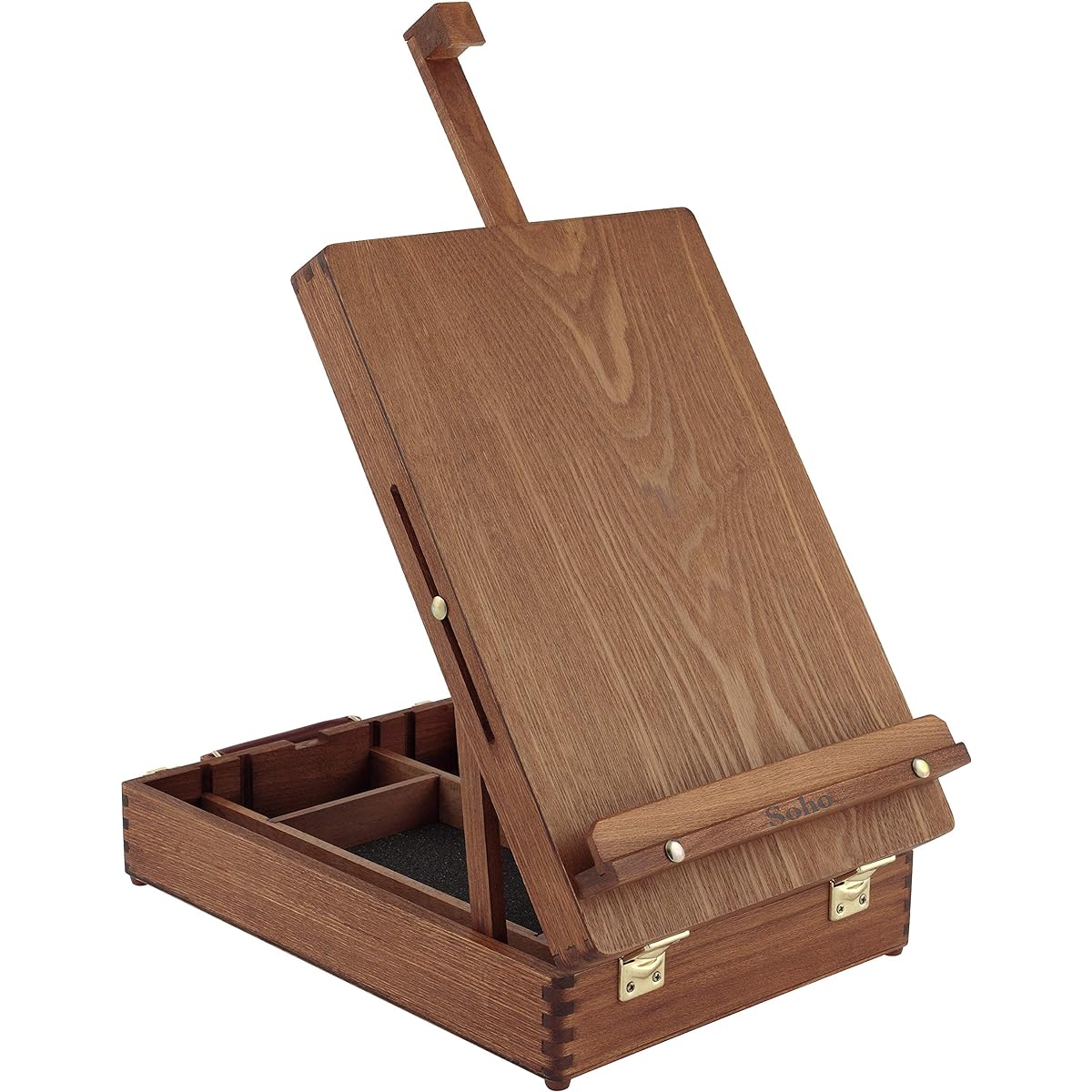 Soho Urban Artist Sketch Box and Table Easel Portable Multimedia Adjustable Angle with Storage Compartment Walnut Finish