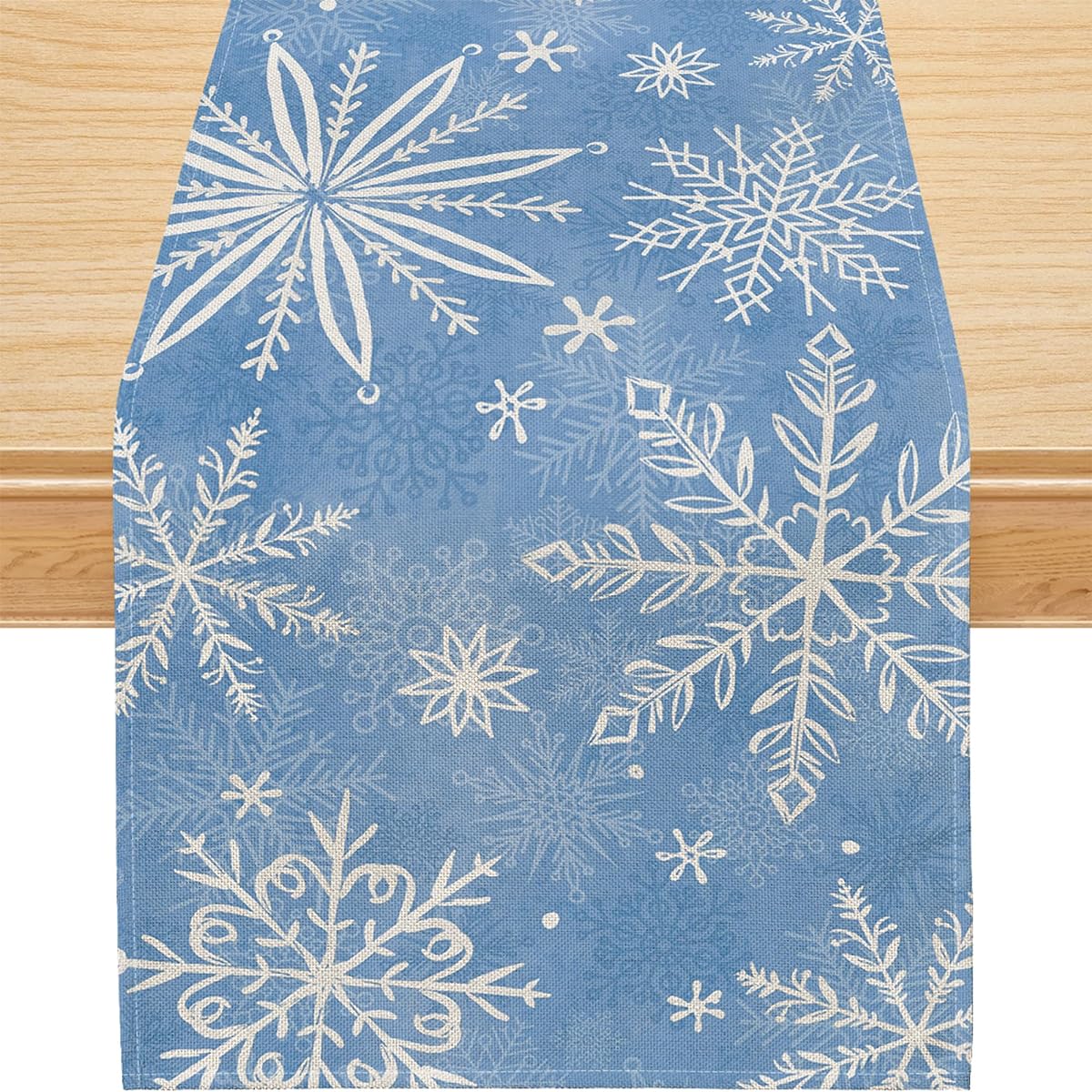 Siilues Winter Table Runner Blue Winter Decoration Snowflake Christmas Runner for Table Seasonal Winter Holiday Dining Table Decor (13" x 108")