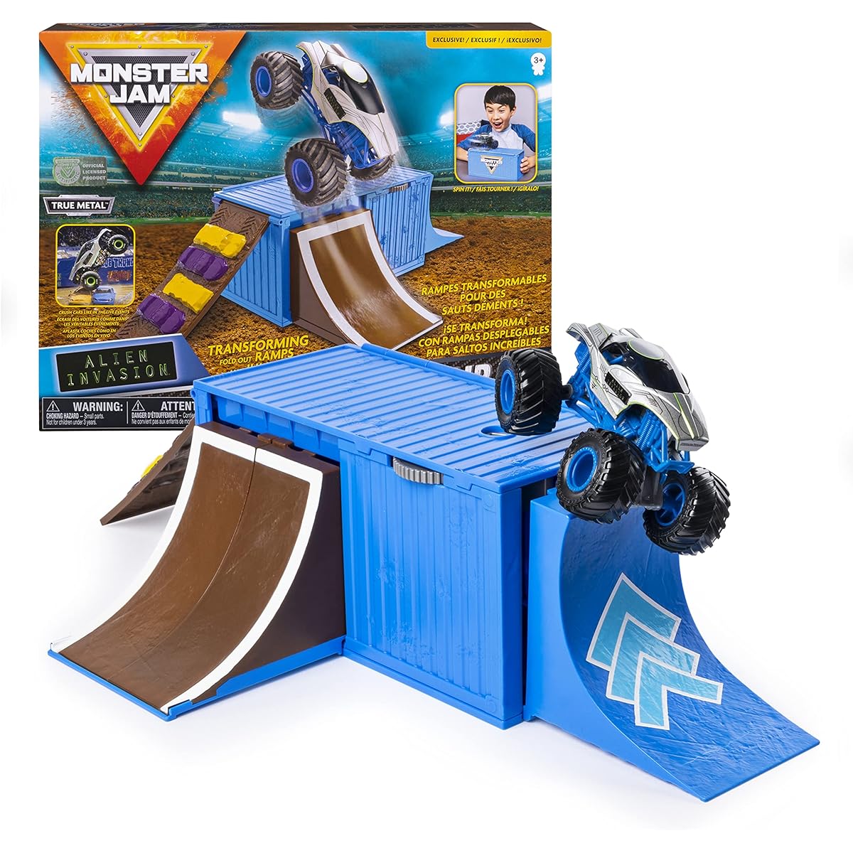 Monster Jam, Ship It & Flip It Transforming Playset with 1:64 Scale Die-Cast Monster Jam Trucks