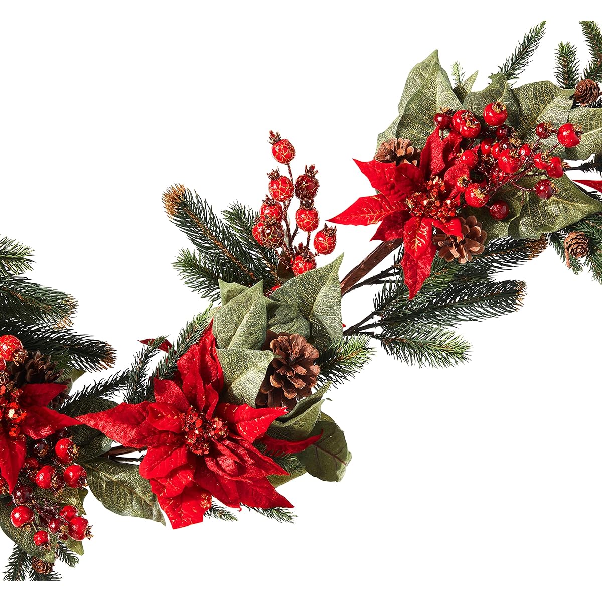 Nearly Natural 4916 Poinsettia and Berry Garland 60" Red