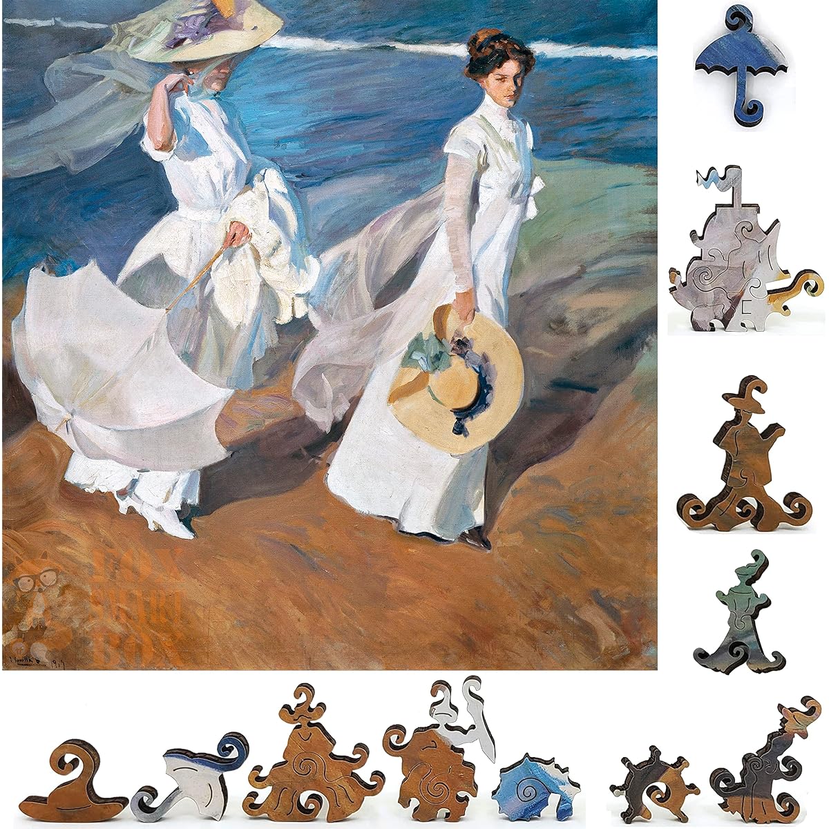 FoxSmartBox Wooden Jigsaw Puzzle for Adults - Uniquely Shaped Pieces - Made in the USA - 190 Piece - Shoreline Walk