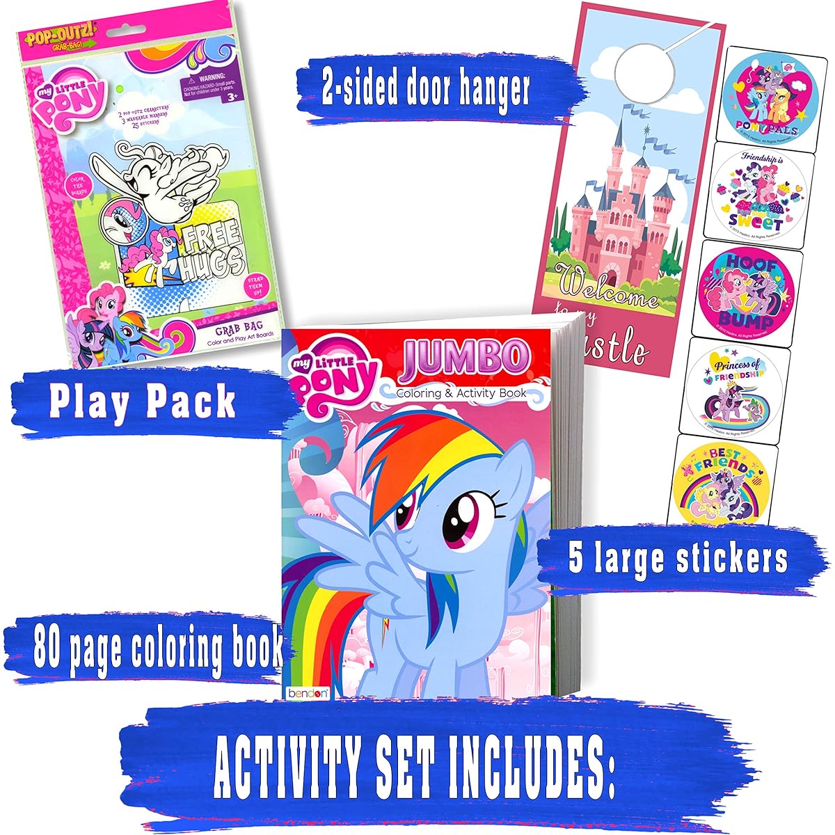 My Little Pony Coloring Book with take-n-play set – 96-page coloring book, My Little Pony stickers, and markers