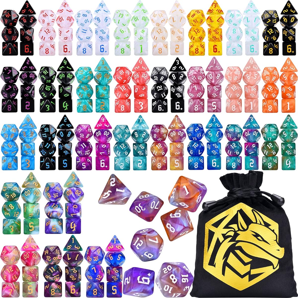 RPG Dice Set 30 x 7-Die DND Polyhedral Dice (210 Pieces) with Large Drawstring Bag for Dungeons and Dragons Tabletop Role Playing Game