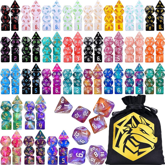 RPG Dice Set 30 x 7-Die DND Polyhedral Dice (210 Pieces) with Large Drawstring Bag for Dungeons and Dragons Tabletop Role Playing Game