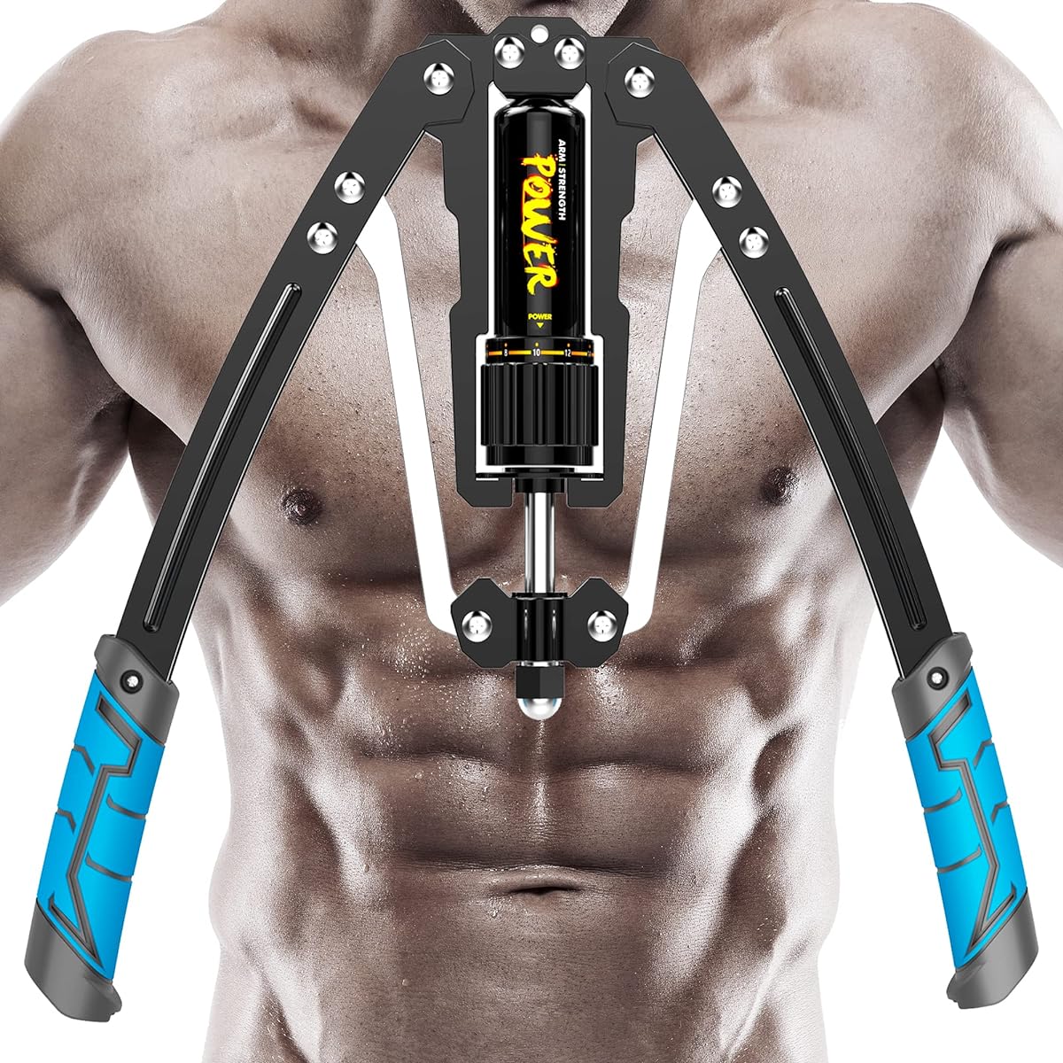 Chest Expander Arm Exercise Equipment Hydraulic Power Twister Spin Button 10 Gear Adjustable 22-440 lbs Thick Carbon Steel Handle Wear-Resistant Anti-Slip PU Soft Rubber
