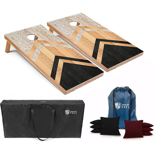 Tailgating Pros Cornhole Board - 4'x2' Wooden Cornhole Game with Carrying Case & Set of 8 Cornhole Bean Bags with Tote