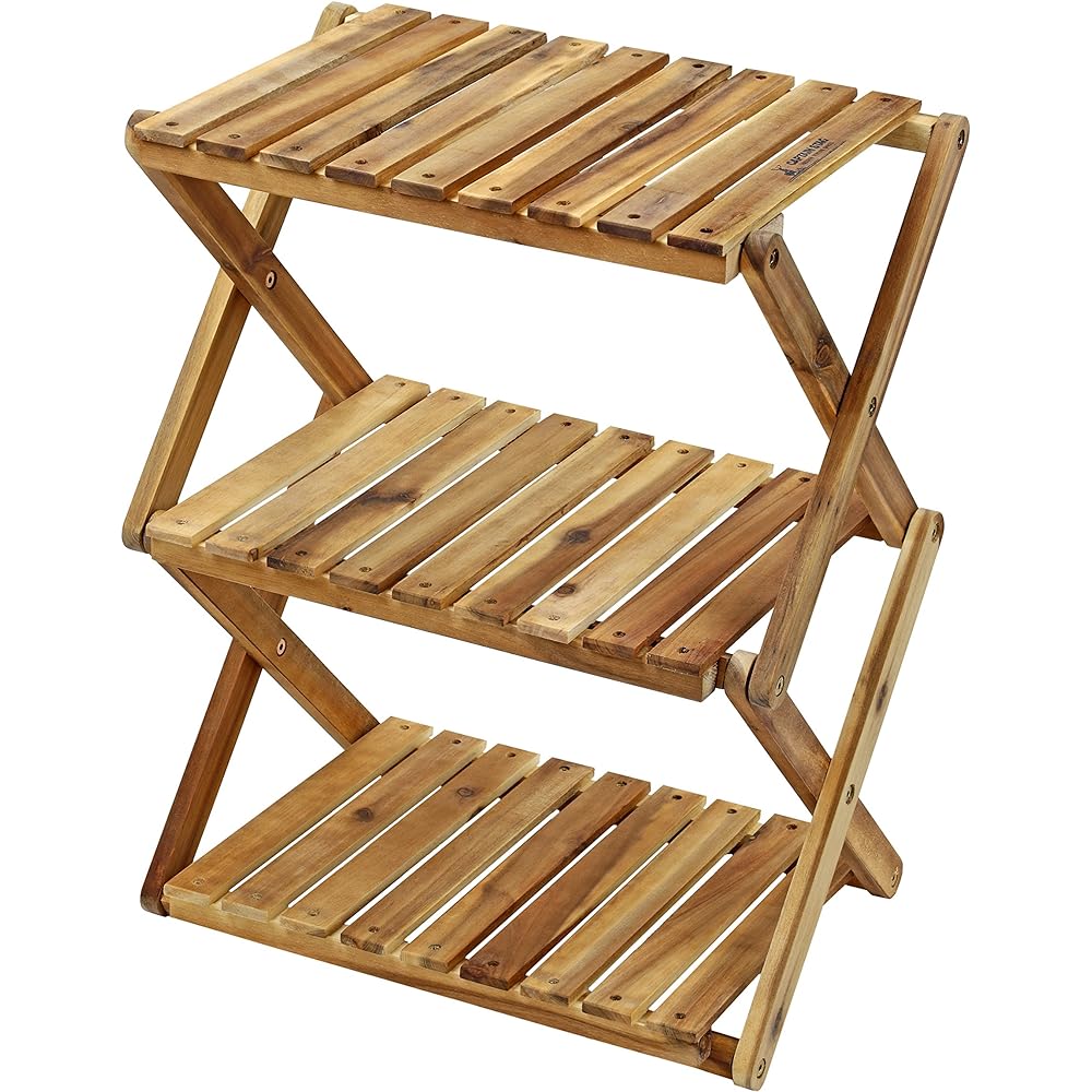 CAPTAIN STAG Camping Veranda Storage Shelf Wooden 3 Tier Rack MOVE Rack W460mm 2 Height Adjustable CS Classics UP-2584 & TAKE-WARE Square Cutting Board 29cm UP-2547 [Set Purchase]