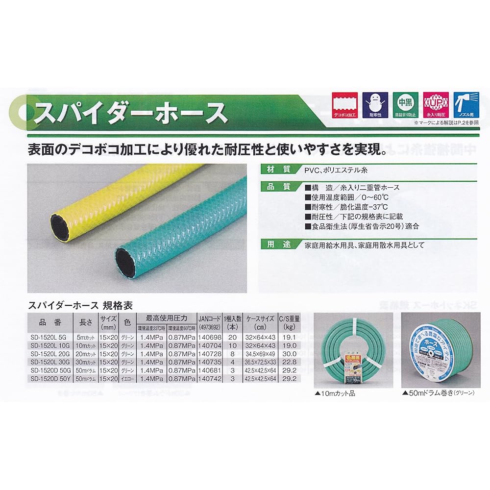 Sanyo Chemical Spider Hose 15×20 SD-1520D50Y 50M Drum Winding