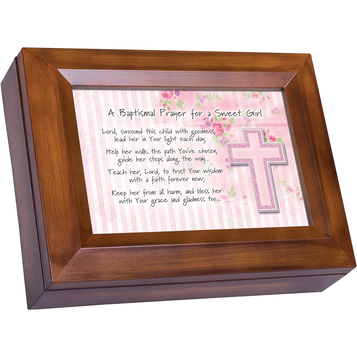 Cottage Garden Baptism Prayer Sweet Girl Wooden Finish Jewelry Music Box - You are My Sunshine