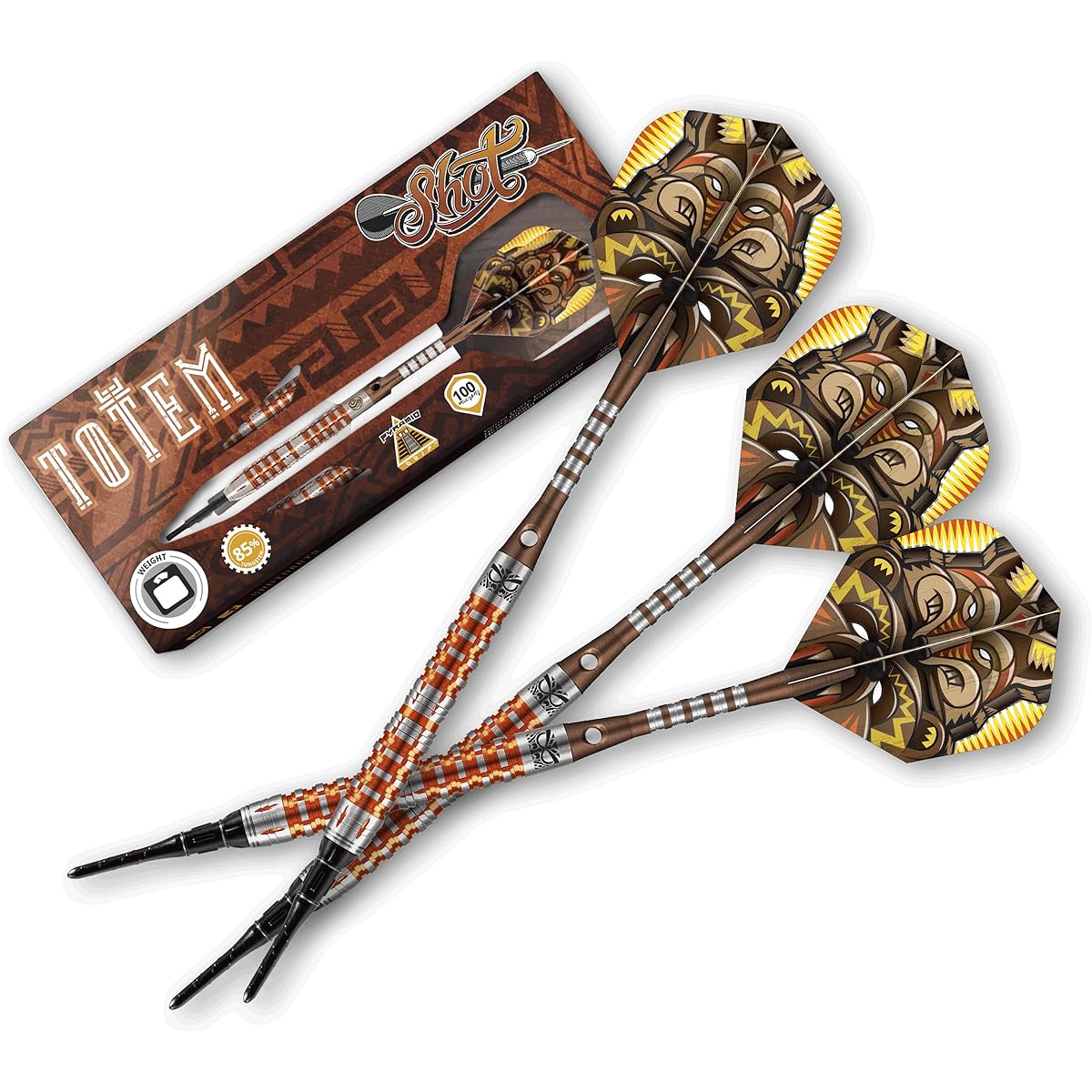 shot! Darts Totem 3 Soft Tip Dart Set Front Weight 85% Tungsten Barrel