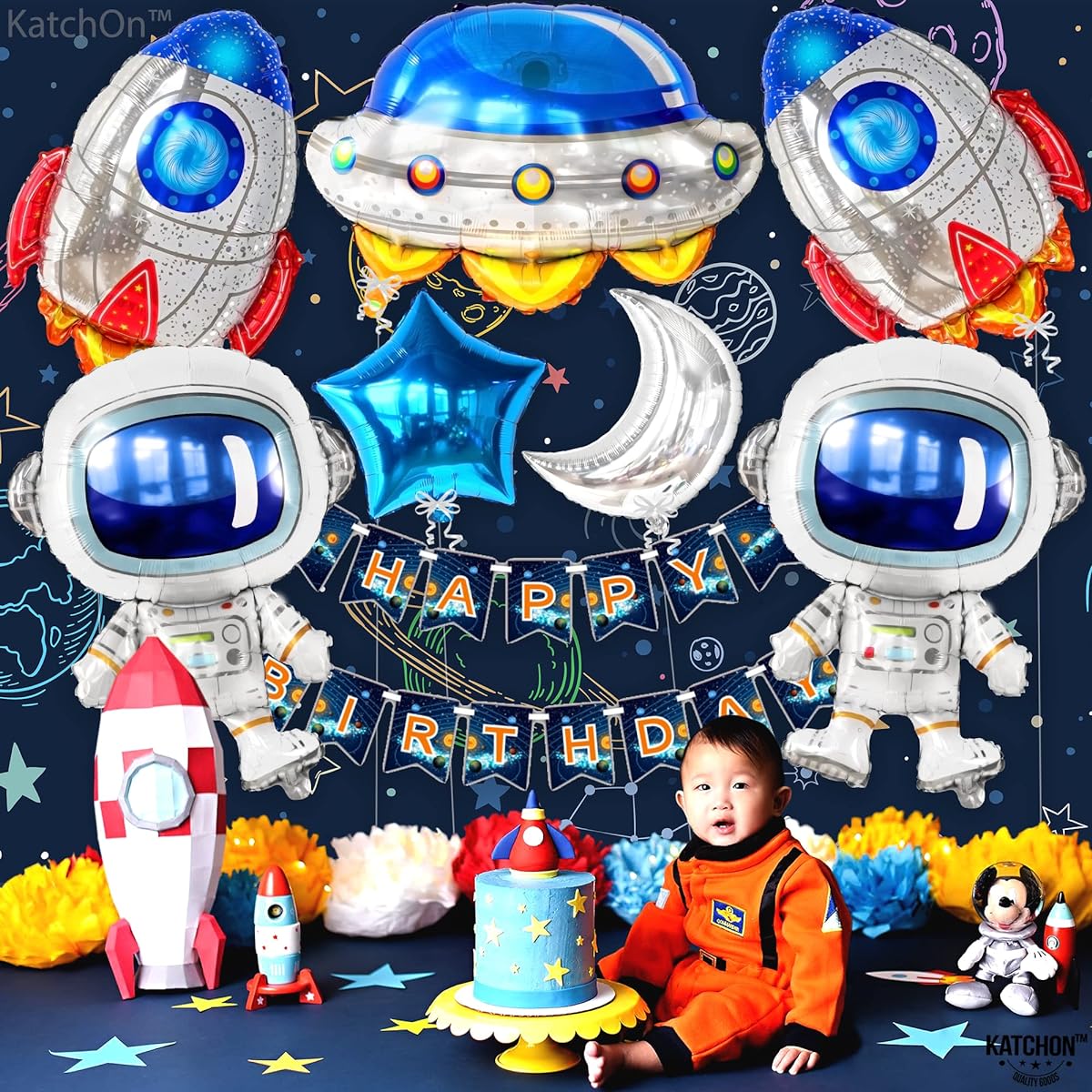 KatchOn Large Astronaut Space Balloons Set - 37 Inch 7 Pack | Space Themed Party Supplies | Space Themed Balloons | Space Themed Balloons | Astronaut Balloons for Space Birthday Decorations