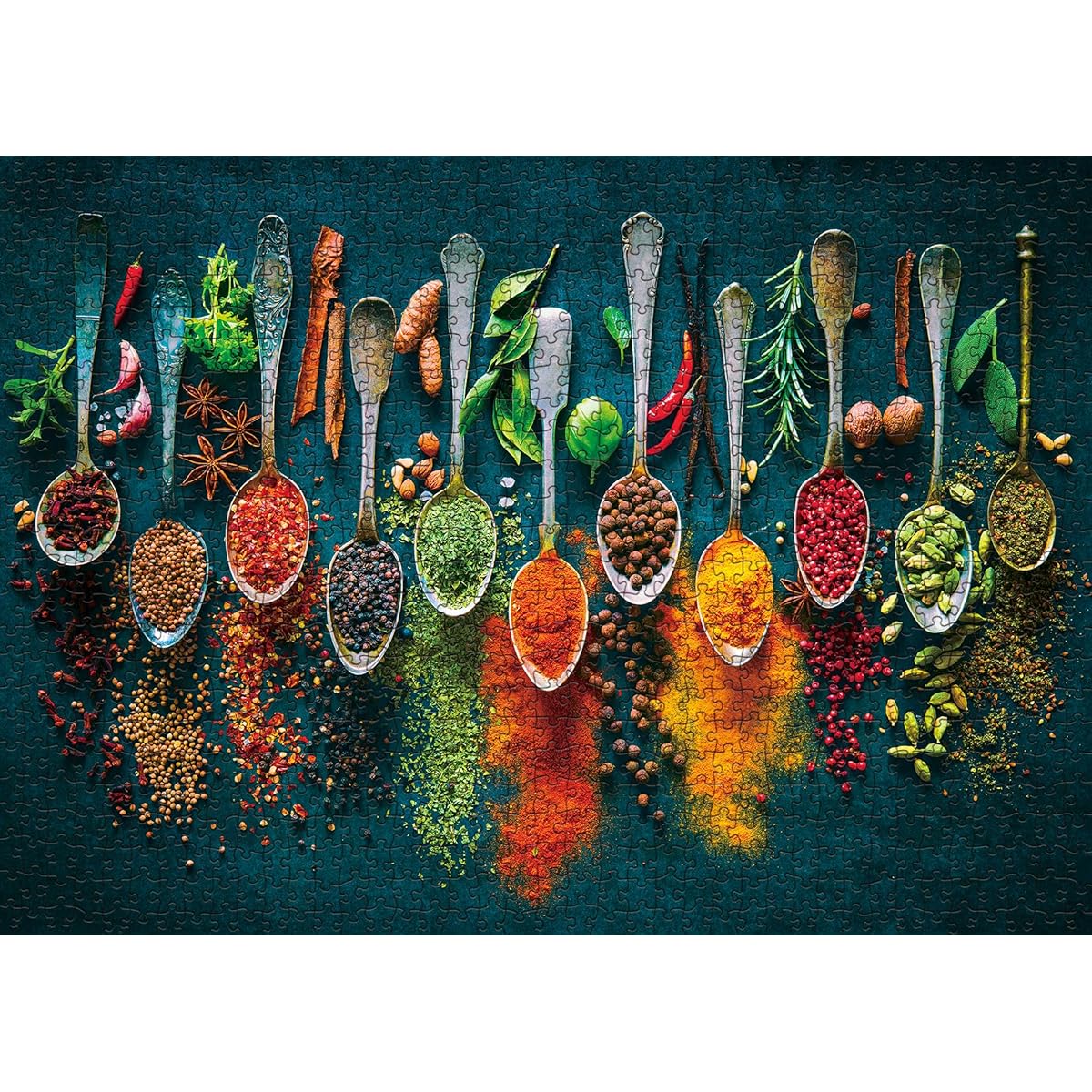 Spices on Spoon Puzzle for Adults 1000 Piece Vintage Food Jigsaw Puzzle Funny World Spices Adult Puzzle Collage Puzzle