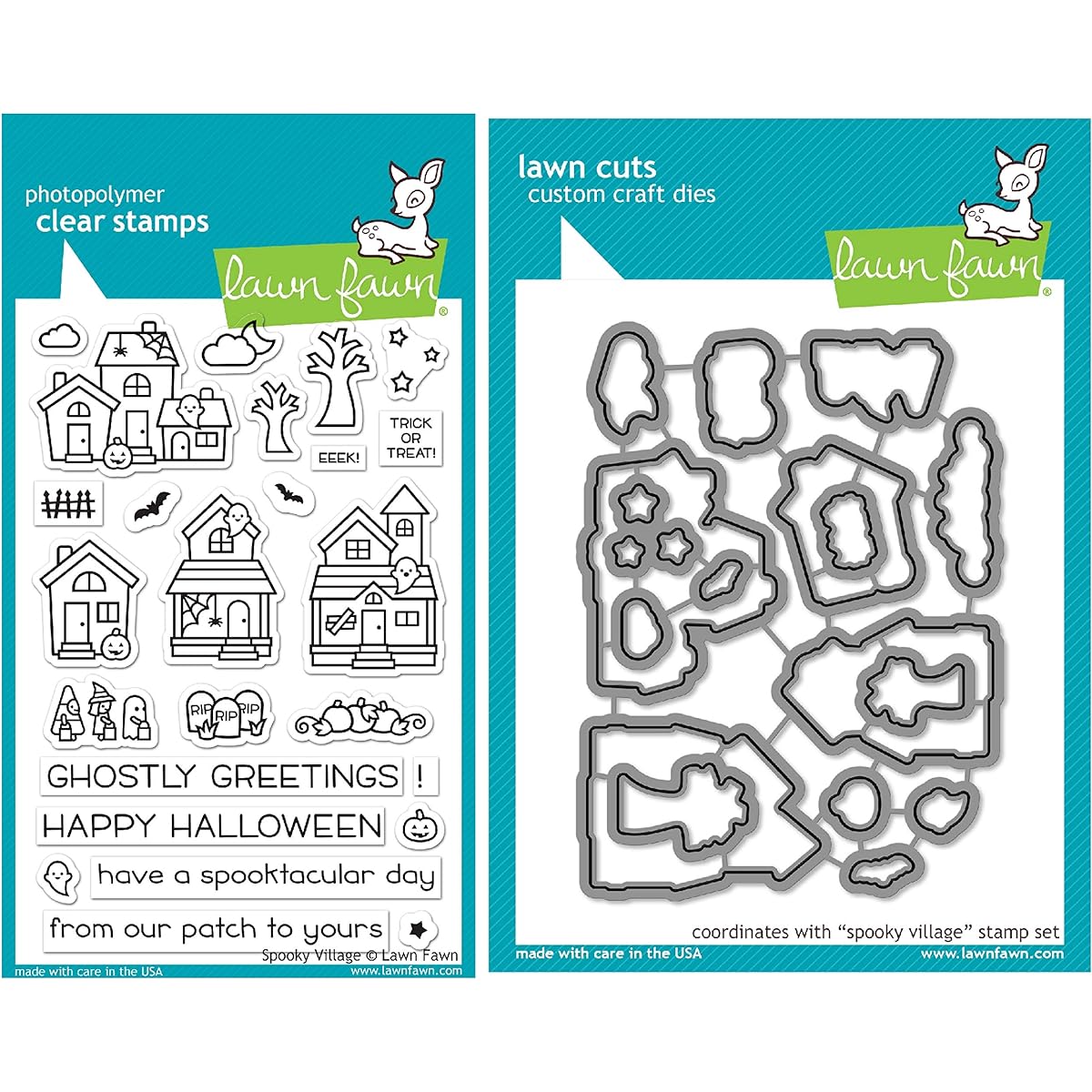 Deer in the Grass Spooky Village Clear Stamp and Coordinating Die Set (LF2014, LF2015) 2-piece set