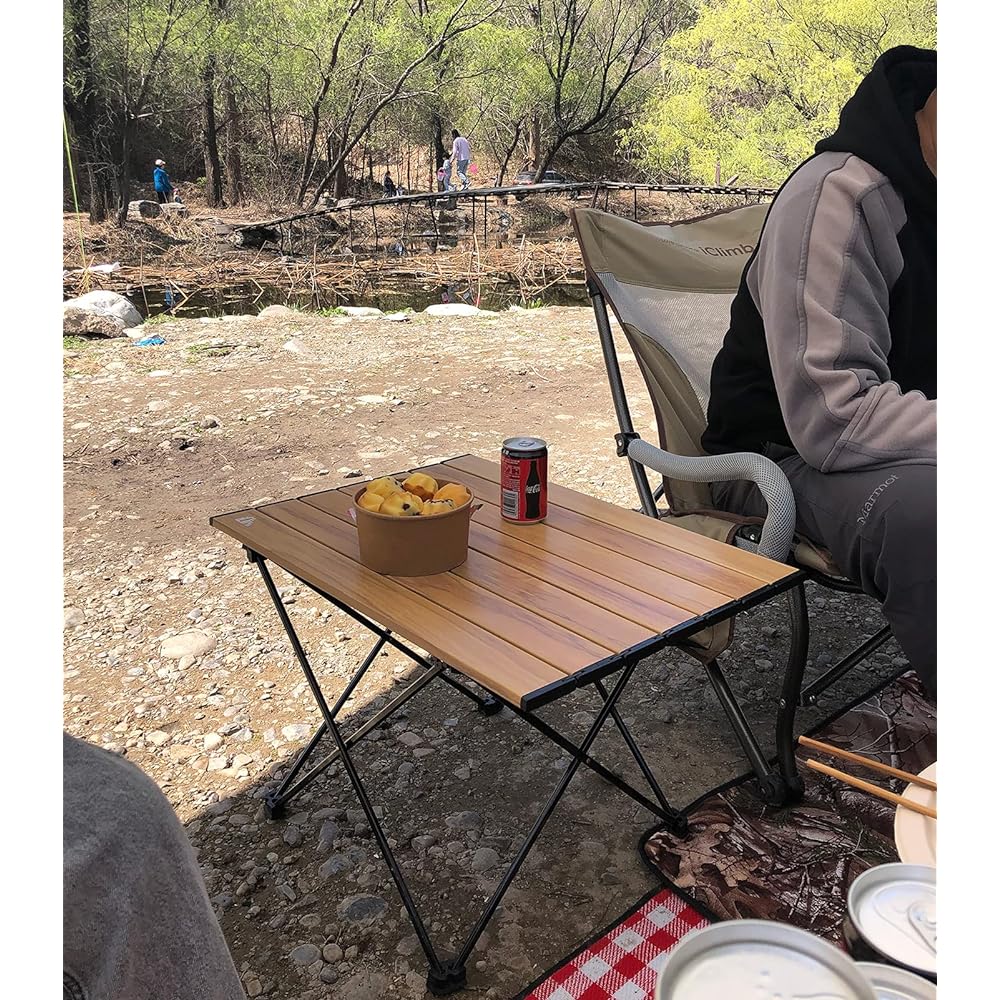 iClimb Outdoor Table, Mini Low Table, Camping Table, Folding Table Made of Aluminum, Load Capacity 30kg, Ultra Lightweight, Compact Solo Camping, BBQ, Climbing, Touring, Storage Bag Included (Nature-L)