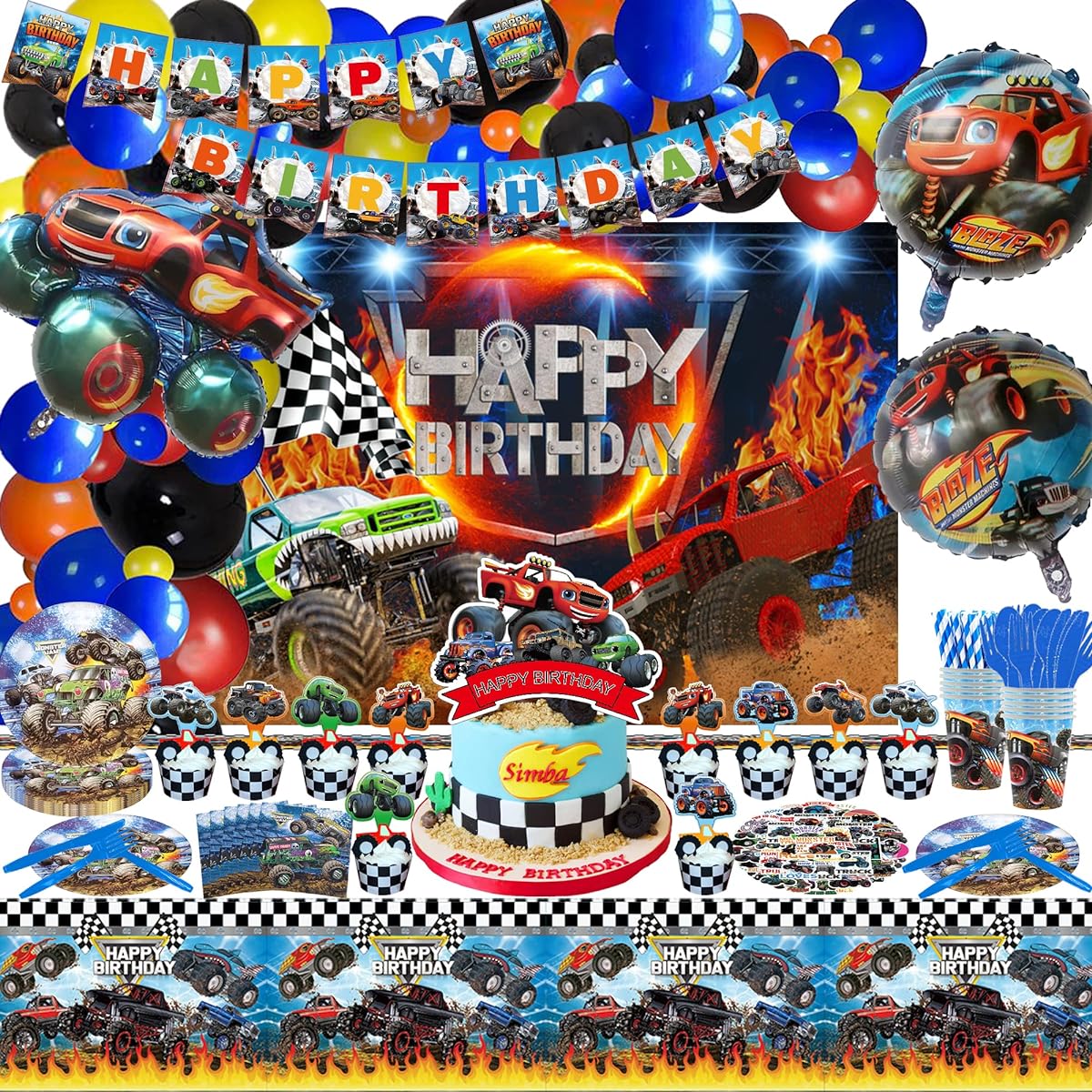 Truck Birthday Party Supplies for 10 Guests, 239 Pieces Truck Themed Birthday Party Decorations for Boys/Girls, Truck Party Favors, Happy Birthday Banner Balloons, Backdrop, Tableware, Cake Topper