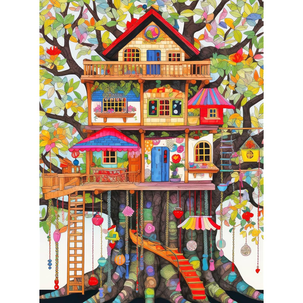 Fantastical Treehouse Escape - Whimsical Art Style Jigsaw Puzzle Eco Friendly 1000 Piece 20x27 Inch Satin Finish Fun Puzzle Challenge for Adults and Families
