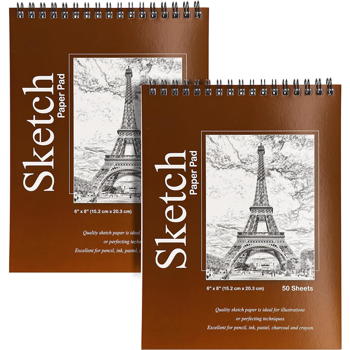 Premium Sketch Pad, 6" x 8" Top Bound Spiral Drawing Pad by Emraw Pens, Markers, Pencils for Writing, Drawing and Sketching - 50 Sheets Per Pad (2 Pack)