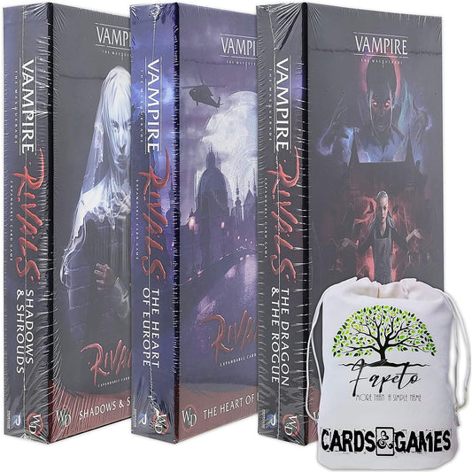 The Bloodsuckers | Vampire Rivals Adversaries| Card Game Only EXPANSIONS (Shadows & Shrouds, The Heart of Europe, The Dragon & The Rogue) with Random Color Drawstring Bag