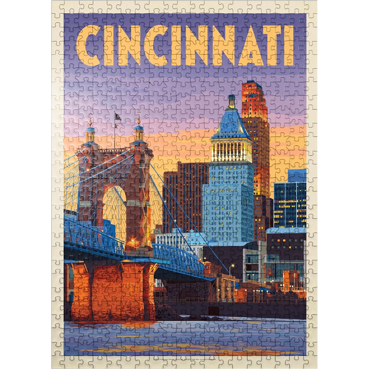 Cincinnati Ohio Riverfront Vintage Poster - Premium 500 Piece Jigsaw Puzzle for Adults