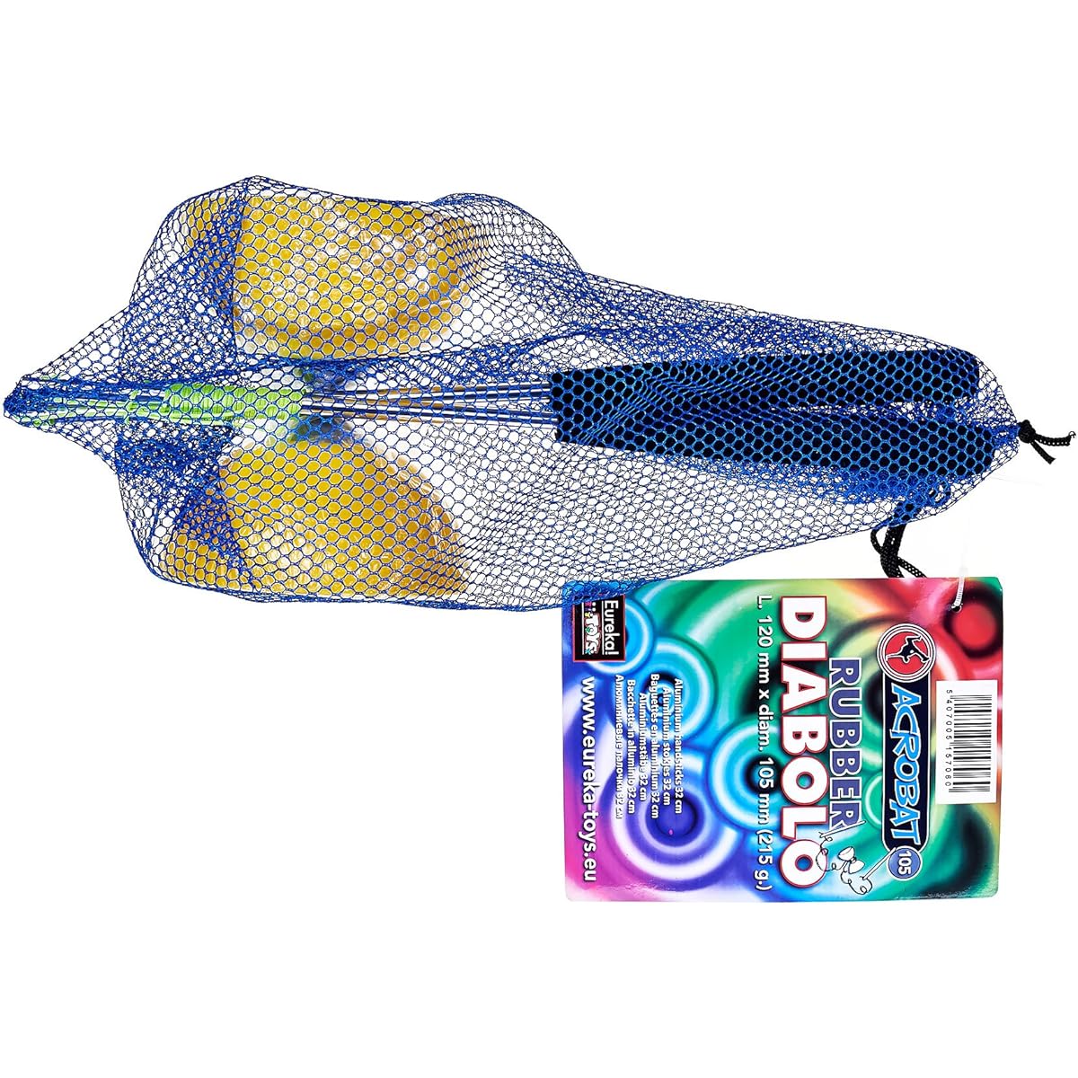 Eureka 515706 Acrobat 105 Rubber Diabolo with Aluminum Hand Stick, Yellow
