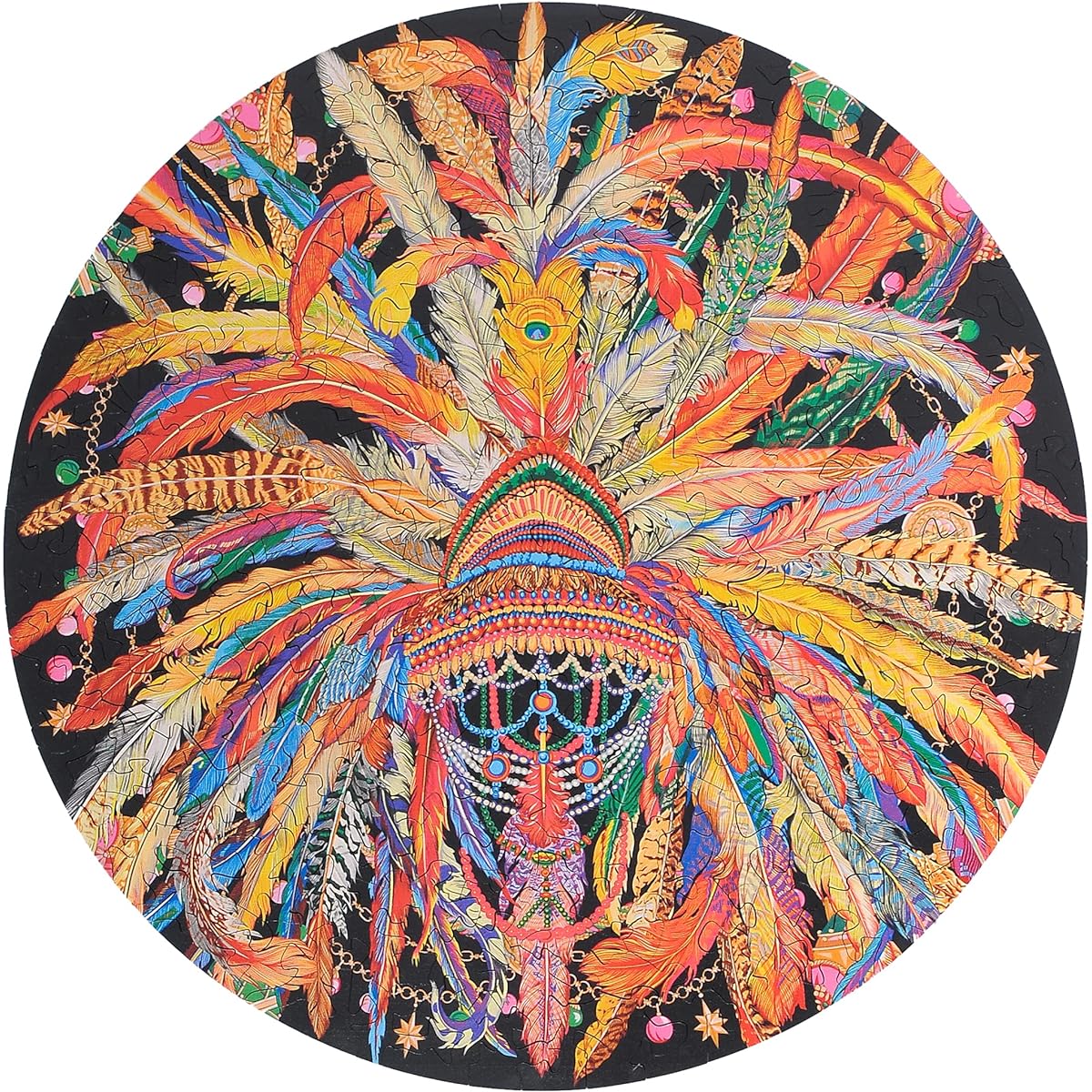 HARTMAZE Wooden Jigsaw Puzzle - Gorgeous American Indian Feather Headdress 178 Pieces Truly Unique Pieces Square Shape - Perfect for Adults and Kids Ages 14+