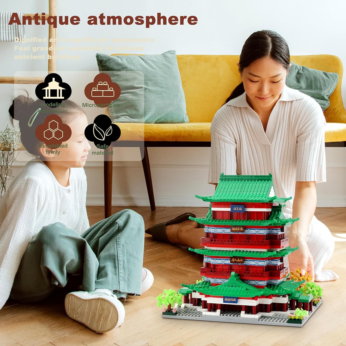 LUKHANG Building Block Model of Heavenly King Pavilion - 2330 Blocks Recreates the Beauty of Ancient Chinese Architecture Size 10.4 x 6.3 x 6.7 Inch (Tenwange)