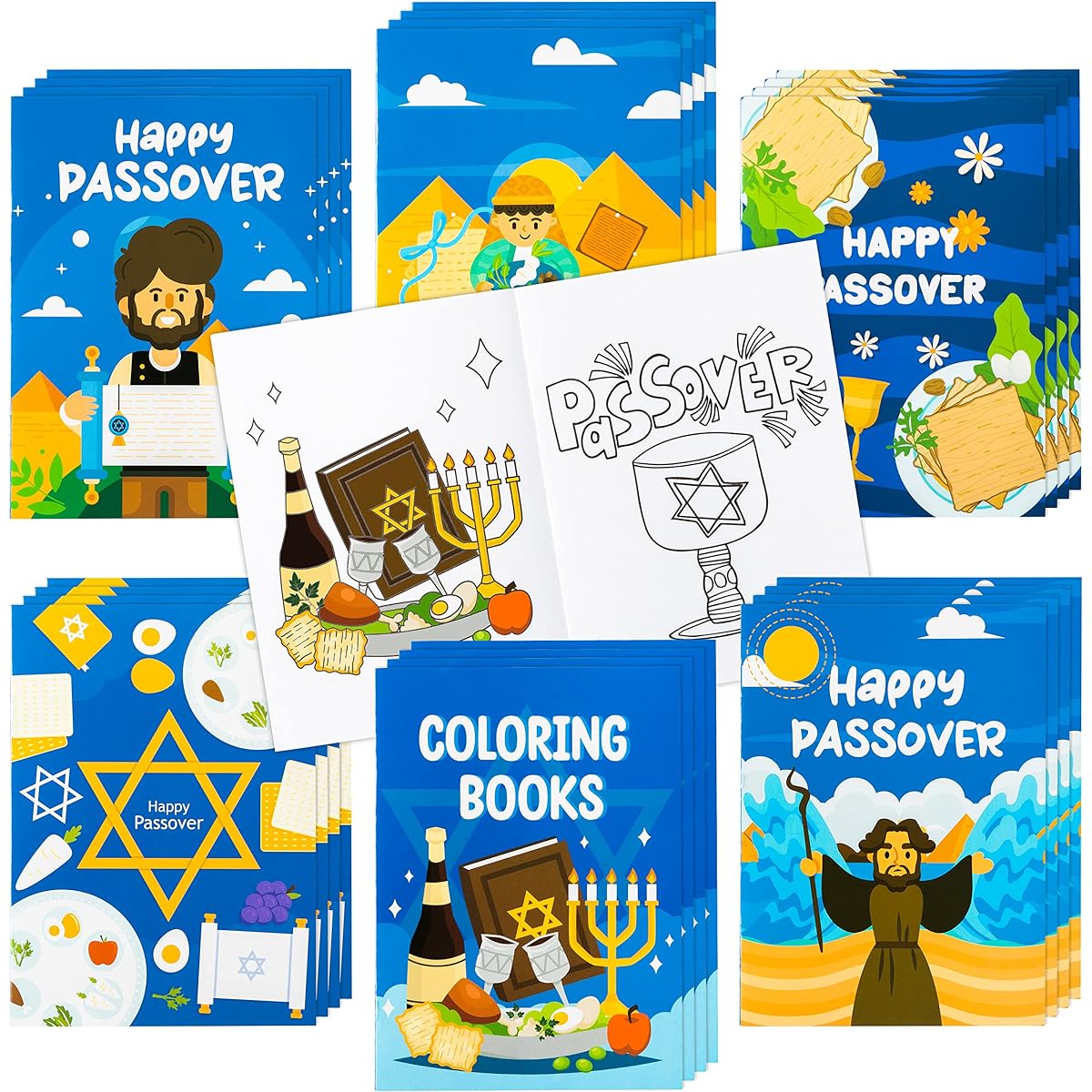 Dvbonike 24pcs Passover Coloring Book, Seder Candles, Light Scrolls, Hexagons, Communion, DIY Color-in-Paper Art, Drawing, Party Favors, Gifts, Home, School, Classroom, Activity Supplies, Kids