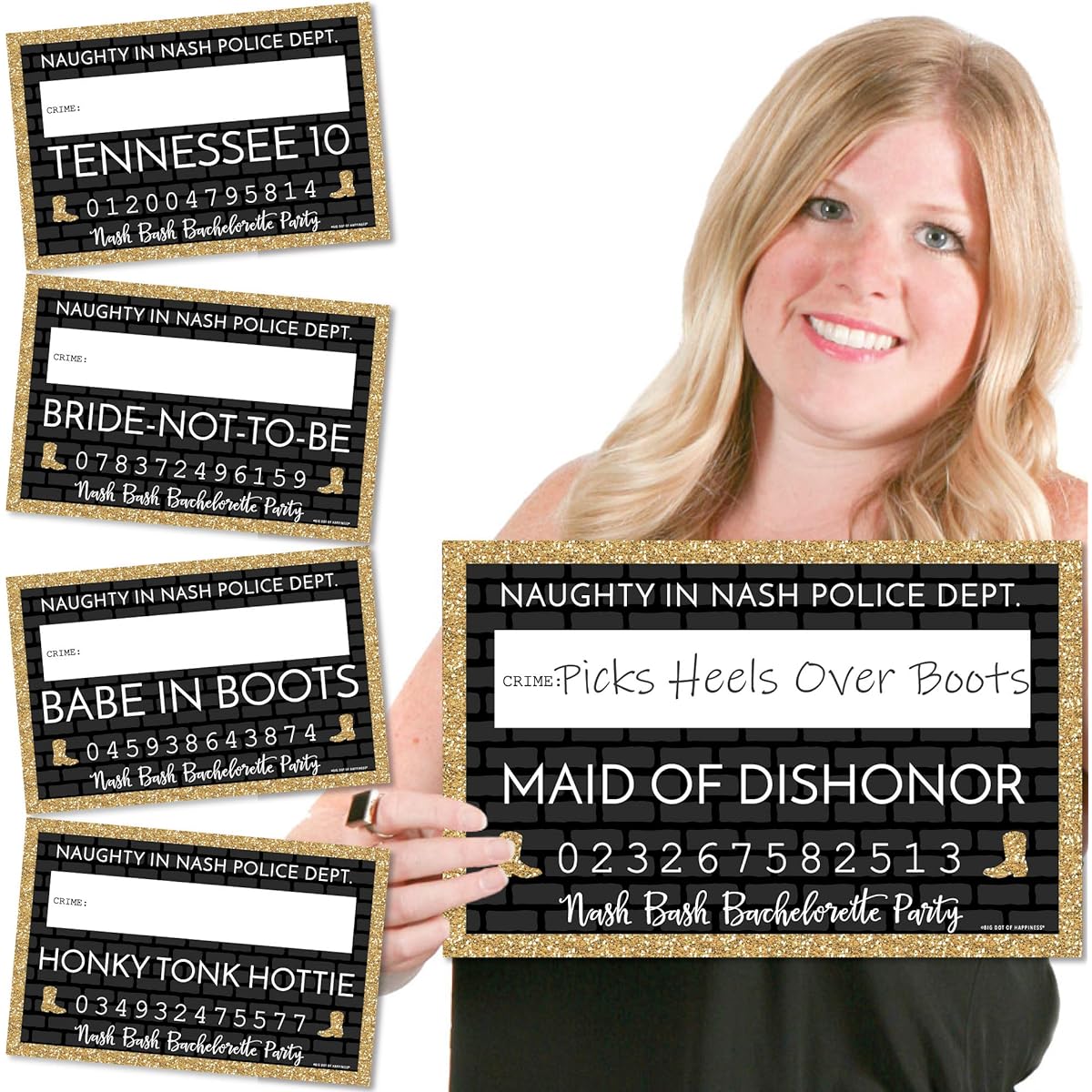 Big Dot's Happy Nash Bash - Nashville Bachelorette Party Mug Shots - Photo Booth Props Mugshot Signs - 20 Count