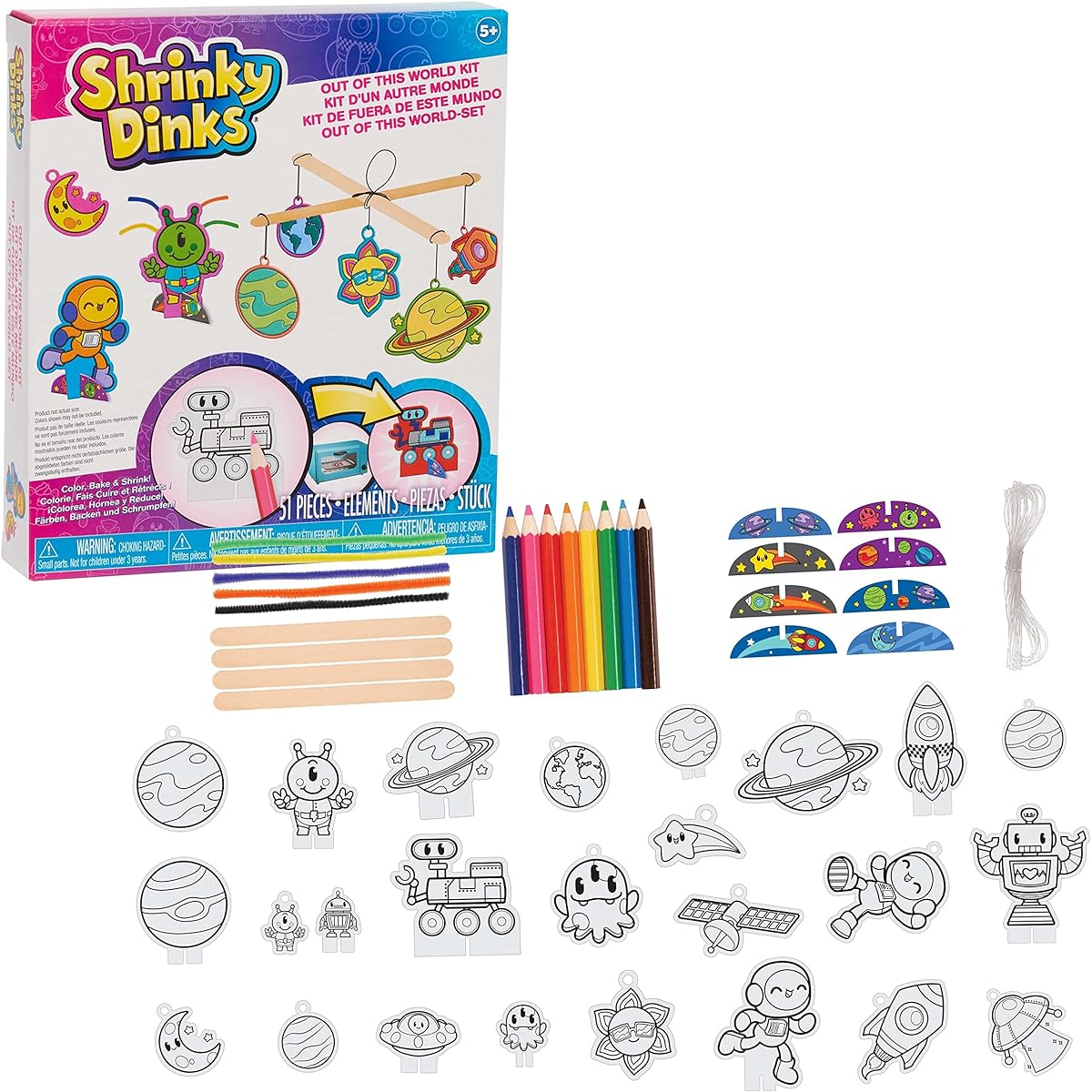 Just Play Shrinky Dinks Out of This World 51-Piece Arts and Crafts Kit, Kids Toys for Ages 3 Up, Gifts and Presents