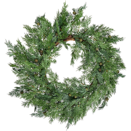 Vickerman 23" Green Stove Cedar Pine Artificial Christmas Wreath No Lights Faux Pine Christmas Wreath Indoor Home Wall Decor