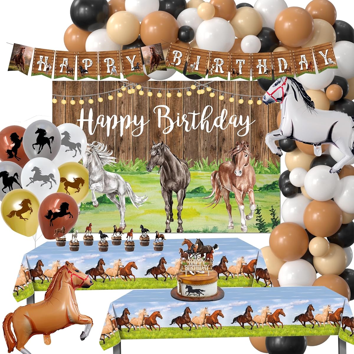 HYOWCHI Horse Themed Party Supplies Kit (Brown Boy)