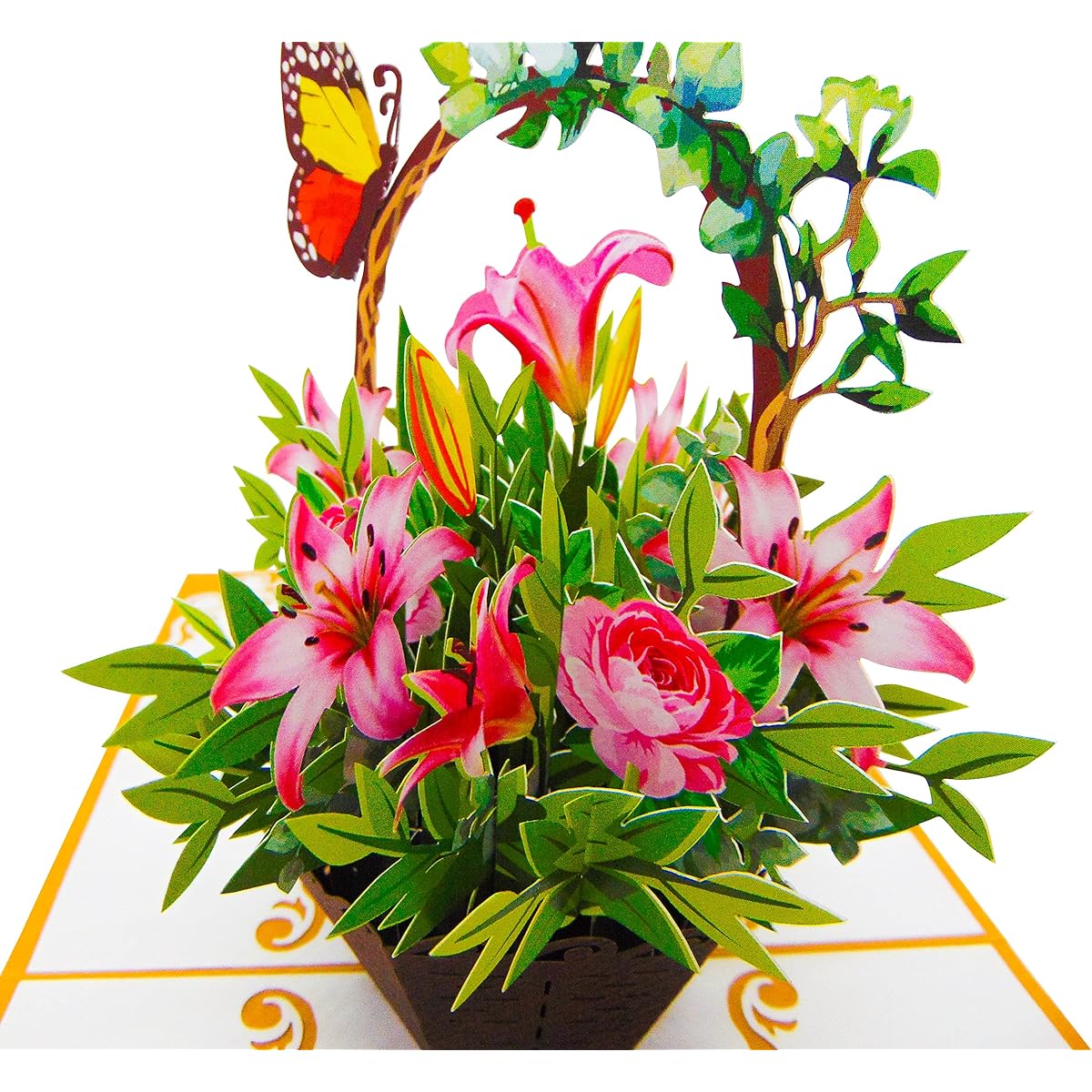 GREENHANDSHAKE Flower Bouquet with Butterfly 3D Pop Up Greeting Card for Birthday, Valentine's Day, Mother's Day, Anniversary, Thank You, Get Well Soon, 6" x 6"