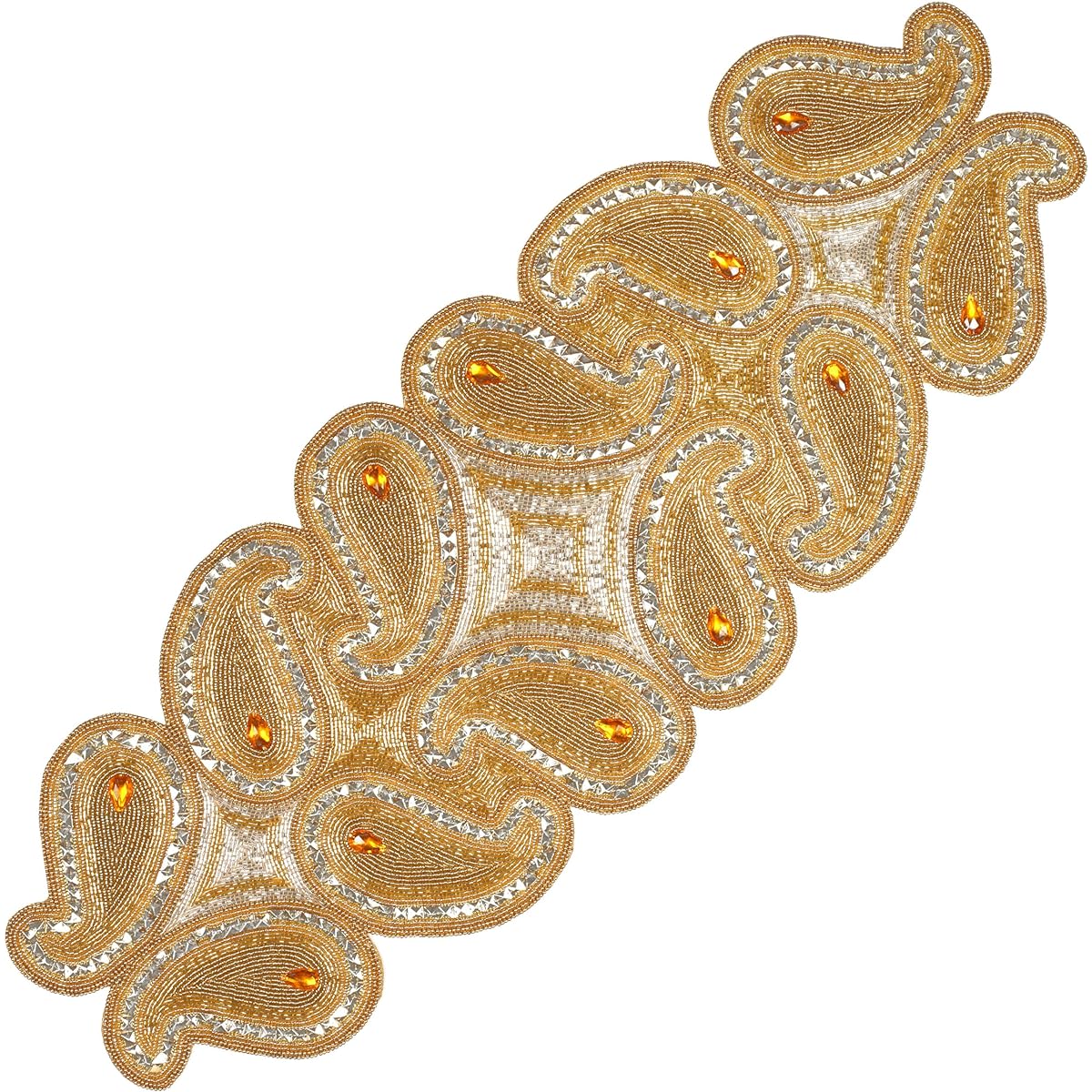 Beaded Table Runner Swirl Decorative Table Mat - Home Decor Mat for Wedding Christmas Decorations Family Gatherings Party Table Runner Size-13" x 36" Beige Gold