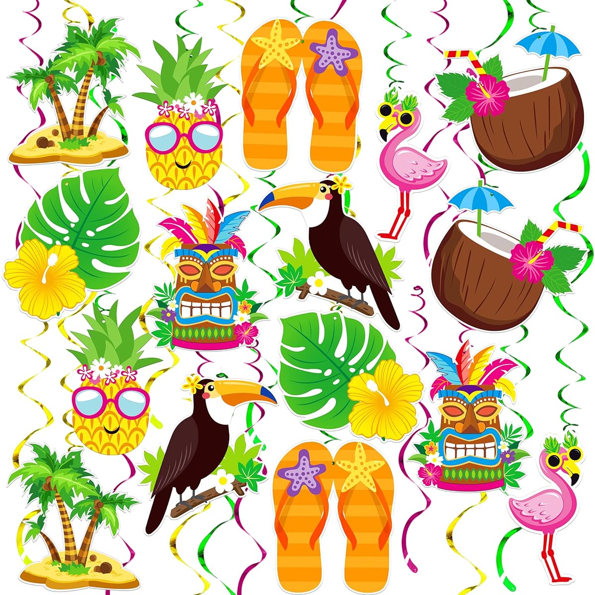 Hawaiian Luau Hanging Party Decorations - Set of 30 | Luau Hanging Decorations Aloha Decorations | Tropical Hawaiian Birthday Decorations | Tiki Themed Party Decorations | Luau Party Decorations