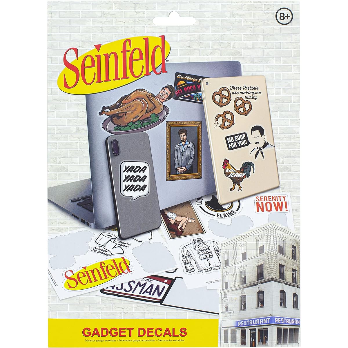 Paladone Seinfeld TV Show Vinyl Decals for Laptops and Phone Cases - 20 Reusable Waterproof Stickers - Officially Licensed Seinfeld Stickers Merchandise