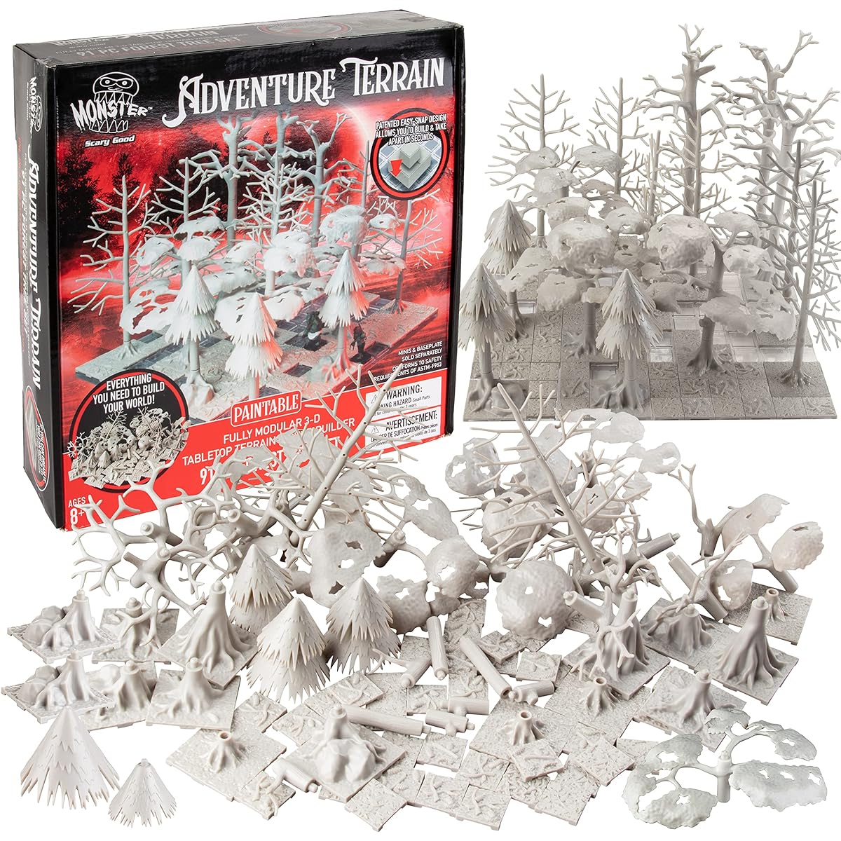 Monster Adventure Terrain Paintable Forest Trees Set, 91 Piece Fully Modular Stackable 3D Tabletop World Builder Use Alone or with Other Sets - Compatible with DND Dungeons Dragons, Pathfinder & All RPG Games