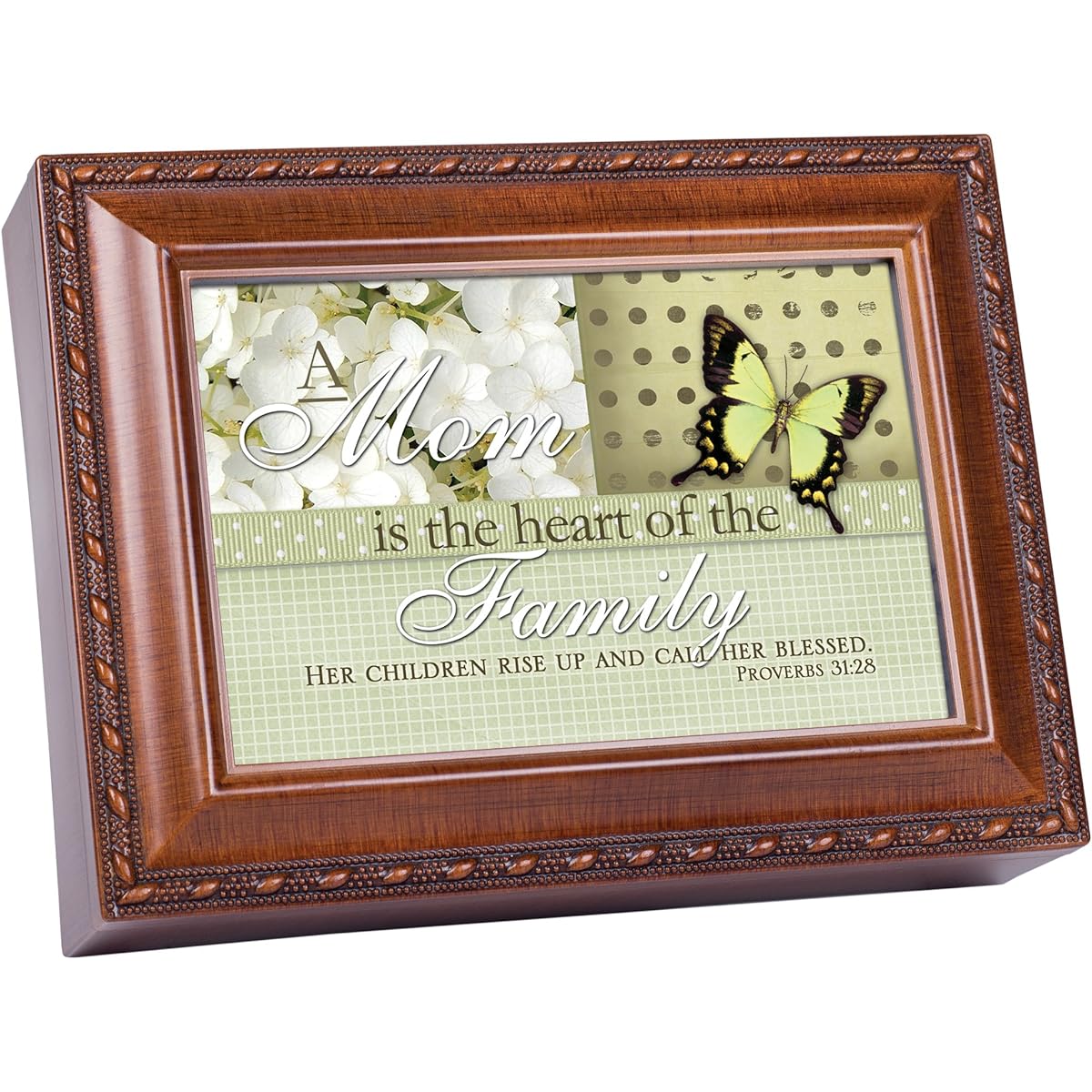 Cottage Garden Mom Woodgrain Music Box/Jewelry Box Plays How Great Thou Art