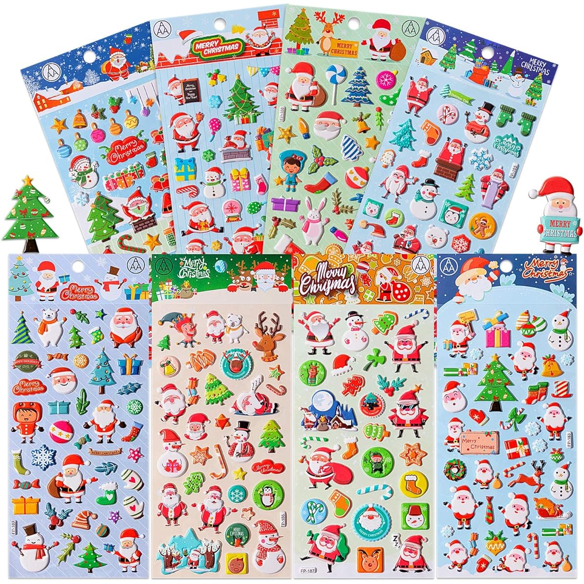 Christmas Fluffy Stickers for Kids, 302pcs Cute Christmas 3D Stickers for Scrapbooking DIY Phone Journal, Santa Claus, Christmas Tree, Snowman, Reindeer, etc.