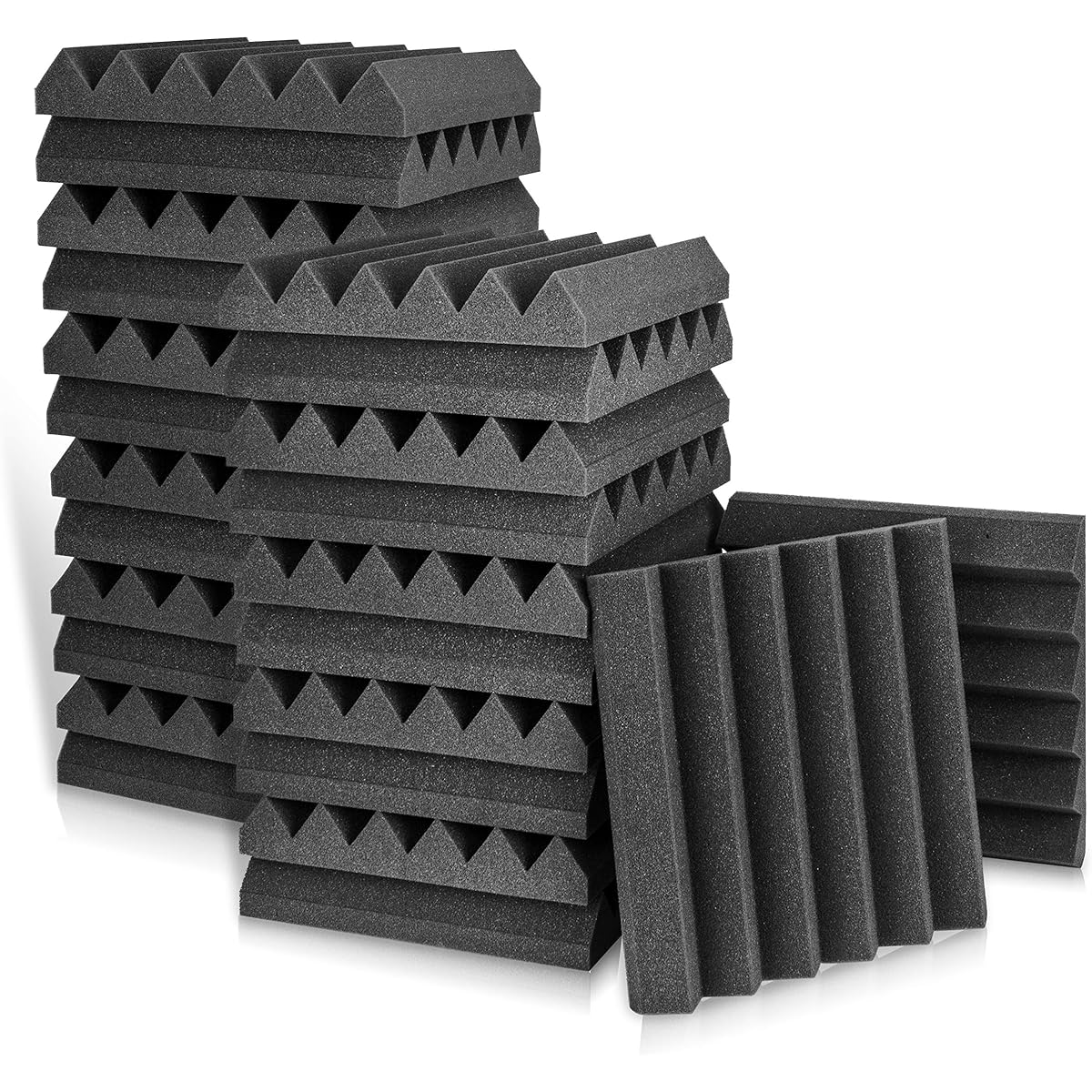Acoustic Foam Panels 2" x 12" x 12" Acoustic Foam Panels Studio Wedge Tiles Sound Panels Wedge Soundproof Acoustic Insulation Set of 24 Black
