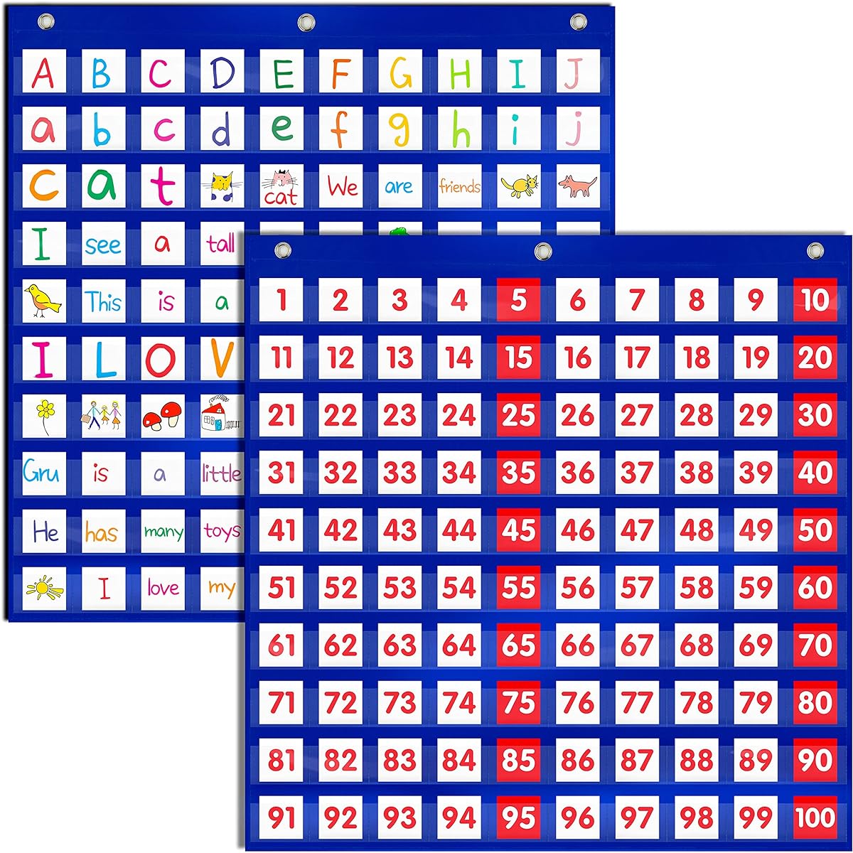 100 Pocket Chart with 200 Flash Cards - Perfect for classroom counting and organizational learning