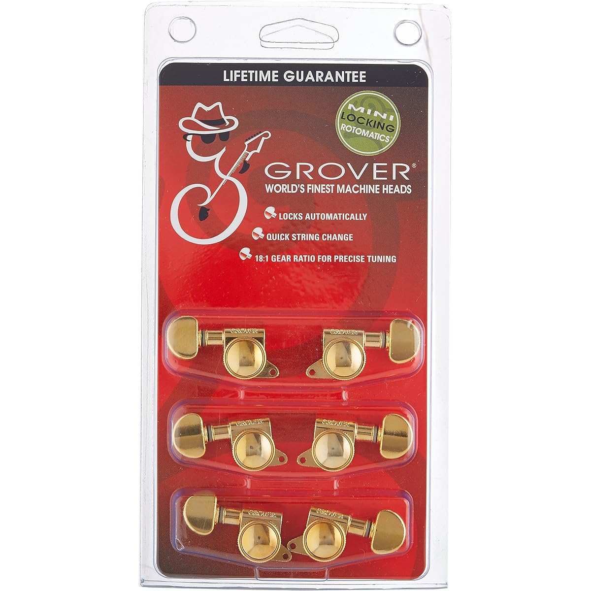 [Domestic regular product] GROVER guitar pegs 3:3 Gold 505G set of 6