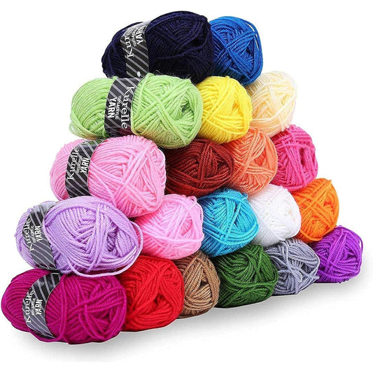 Knitting Acrylic Yarn Set - Assorted Colors - 25g Ball x 20 Pack