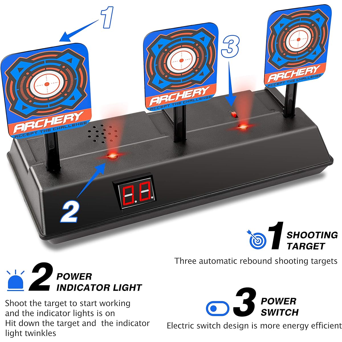 CUKU Electronic Shooting Target for Nerf Guns Toys, Scoring Auto Reset Digital Targets with Light & Sound Effect, Ideal Gift Toy for Boys Girls