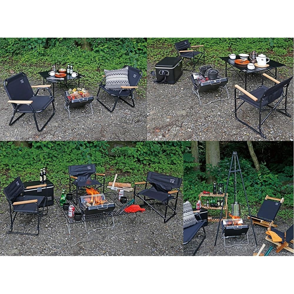 CAPTAIN STAG Barbecue Stove Grill Bonfire Stand 4-in-1 Tabletop Grill V-Type Fire Grill with 2 Trivets Wide Black CS Black Label UG-77