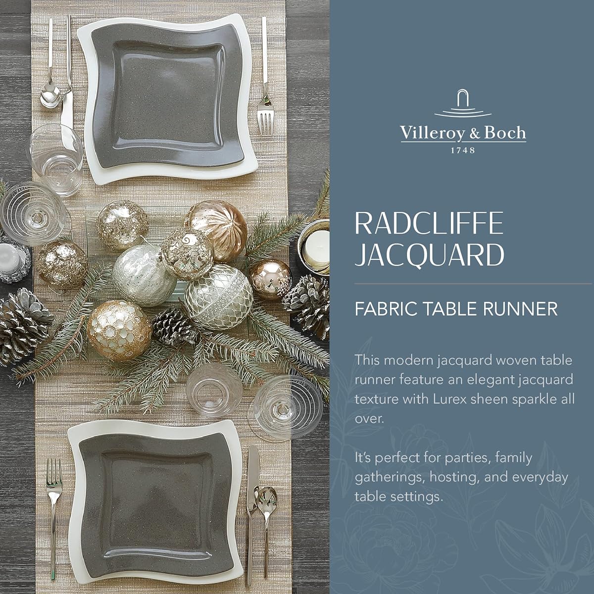 Villeroy and Boch Radcliffe Jacquard 16"x72" Runner 16"Wx72"L Multi
