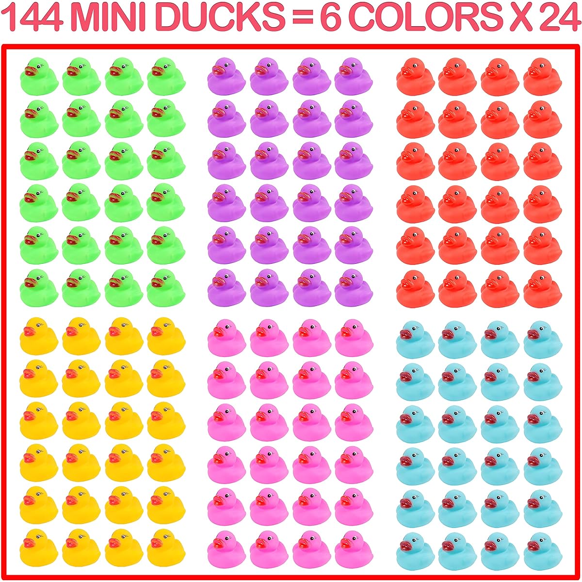 144-Pack Mini Bath Ducks Set, Mini Colorful Rubber Duckies Bath Toy for Child,Float & Squeak Tiny Ducks Pool Toy Set for Kids