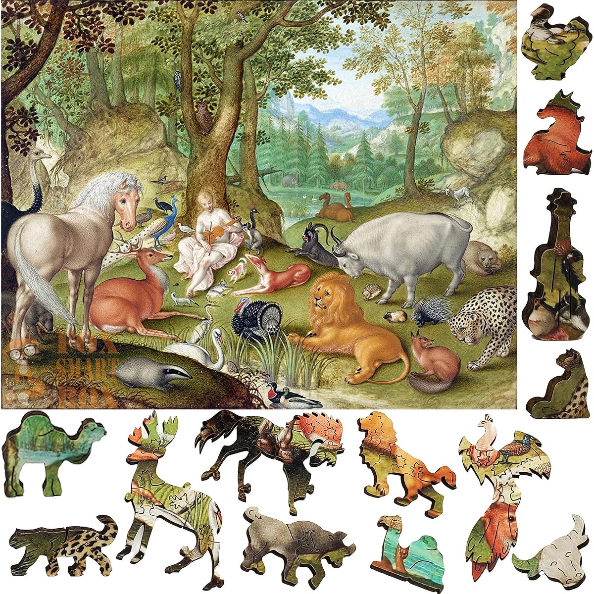 Wooden Jigsaw Puzzle for Adults with Special Shaped Pieces FoxSmartBox 390 Piece Orpheus Charming Animals