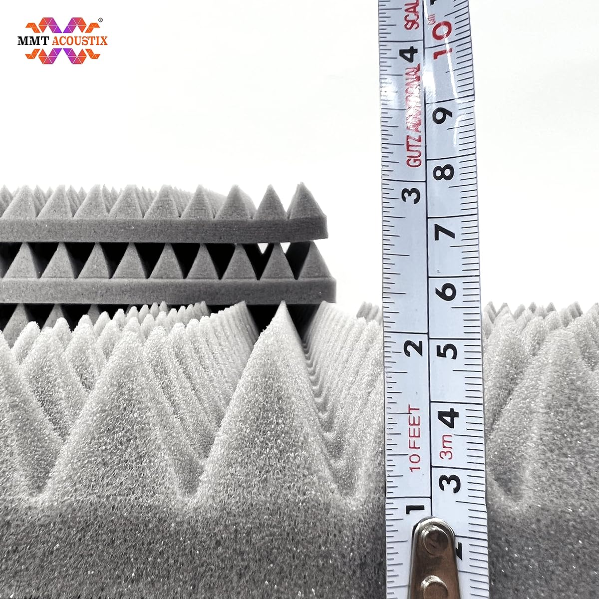 MMT Acoustix® 18 Piece Stone White Soundproof Pyramid Soundproofing Foam Panels | 1x1' 2" | High Density High Absorption Tested Soundproofing Panels